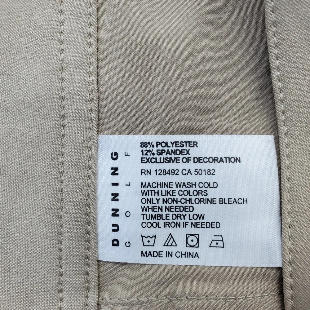 Dunning Golf Chino Pants Mens 36/32 Tan Performance Stretch Quick Dry D7S21P068
